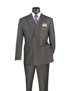 CCO Men's Outlet 2 Piece Double Breasted Pinstripe Suit - Adjustable Waistband