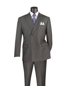 CCO Men's 2 Piece Double Breasted Outlet Suit - Banker Pinstripe