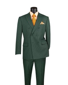 Vinci Men's 2 Piece Double Breasted Suit - Banker Pinstripe