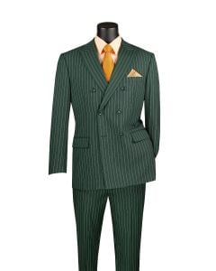 CCO Men's Outlet 2 Piece Double Breasted Pinstripe Suit - Adjustable Waistband