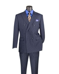 CCO Men's 2 Piece Double Breasted Outlet Suit - Banker Pinstripe