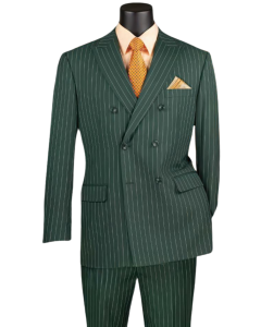 CCO Men's 2 Piece Double Breasted Outlet Suit - Banker Pinstripe