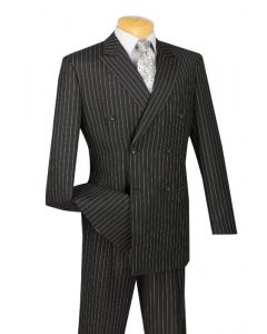 CCO Men's 2 Piece Double Breasted Outlet Suit - Banker Pinstripe