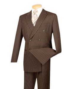 Vinci Men's 2 Piece Double Breasted Outlet Suit - Banker Pinstripe