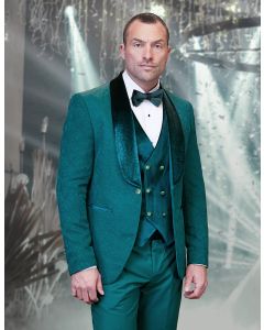 Statement Men's 3 Piece Fashion Tuxedo - Velvet Accents