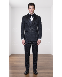Black/Black Tuxedos Mens Tuxedo Double Breasted