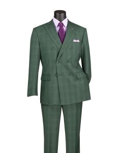 Vinci Men's 2 Piece Glen Plaid Double Breasted Suit - Adjustable Waistband
