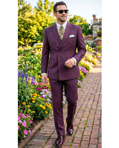 Burgundy Suit Plaid Mens Suits Pants with Adjustable Waistband