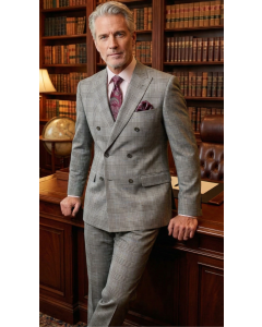 CCO Men's Outlet 2 Piece Double Breasted Glen Plaid Suit - Adjustable Waistband