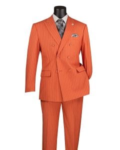 Vinci Men's 2 Piece Double Breasted Pinstripe Suit - Adjustable Waistband