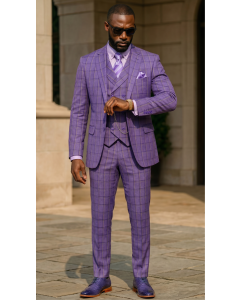 Purple Suit Three Piece Suits Mens Suits Double Breasted Vest 
