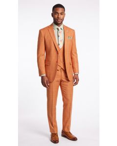 Rust 3 Piece Suits for Men Plaid Suit Single Breasted Suit Jacket with Double Breasted Vest