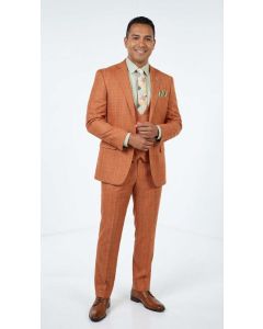 Rust 3 Piece Suits for Men Plaid Suit Single Breasted Suit Jacket with Double Breasted Vest