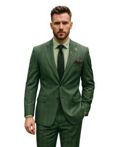 Forest Green Plaid Suit Mens Suites Cinchable Waistband