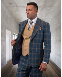 Statement Men's 100% Wool 3 Piece Suit - Layered Tones