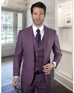 Statement Men's 3 Piece 100% Wool Fashion Suit - Subtle Texture