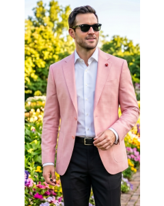Pink Blazer Mens Sports Coats with Patch Pockets