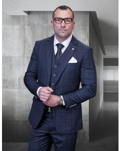 Statement Men's 3 Piece 100% Wool Fashion Suit - Classic Plaid
