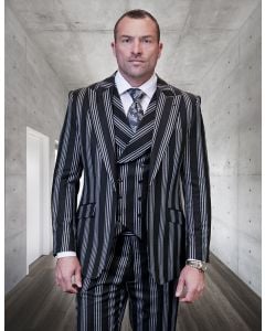 Statement Men's 3 Piece 100% Wool Suit - Bold Quad-Stripe