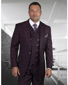 Statement Men's 100% Wool 3 Piece Suit - Tone on Tone Windowpane