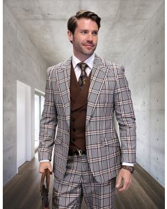 Tan Suit Three Piece Peak Lapel