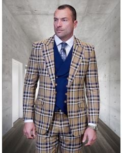 Statement Men's 100% Wool 3 Piece Suit - Vibrant Color Contrast