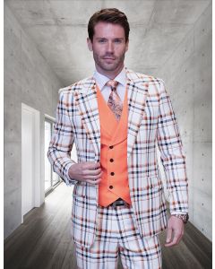 Statement Men's 100% Wool 3 Piece Suit - Plaid Color Contrast