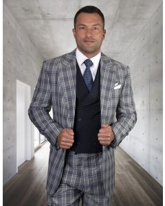 Statement Men's 100% Wool 3 Piece Suit - Triple Tone Plaid