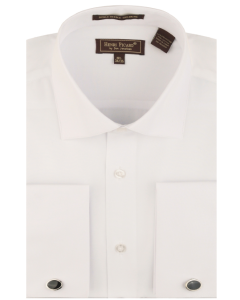 White Spread Collar Dress Shirt Mens French Cuff Button Up Shirts