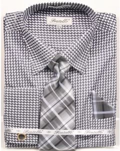 Fratello Men's French Cuff Dress Shirt Set - Diagonal Checker