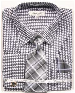 Fratello Men's French Cuff Dress Shirt Set - Diagonal Checker