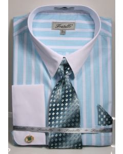 Fratello Men's 100% Cotton French Cuff Dress Shirt Set - Wide Stripe
