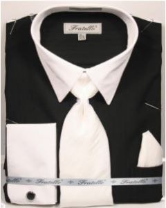 Fratello Men's French Cuff Dress Shirt Set - Accented Two Tone