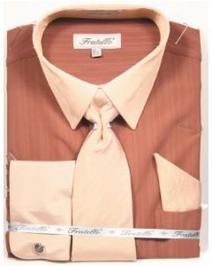 Fratello Men's French Cuff Dress Shirt Set - Accented Two Tone