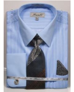 Fratello Men's French Cuff Dress Shirt Set - Pinstripe Shirt