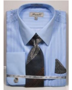 Fratello Men's Outlet French Cuff Dress Shirt Set - Pinstripe Shirt