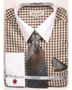 Fratello Men's French Cuff Dress Shirt Set - White Accents