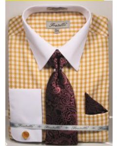 Fratello Men's Outlet French Cuff Dress Shirt Set - White Accents