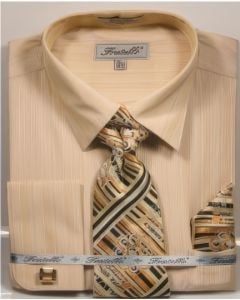 Fratello Men's French Cuff Dress Shirt Set - Tone on Tone Shirt