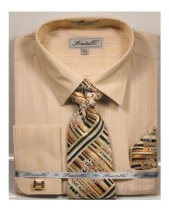 Fratello Men's French Cuff Dress Shirt Set - Tone on Tone Shirt