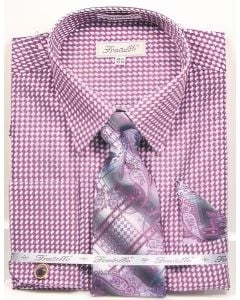 Fratello Men's Outlet French Cuff Dress Shirt Set - Diagonal Checker