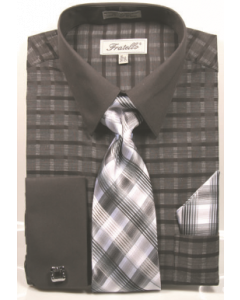 Fratello Men's French Cuff Dress Shirt Set - Two Tone Windowpane