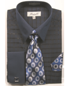 Fratello Men's Outlet French Cuff Dress Shirt Set - Two Tone Windowpane