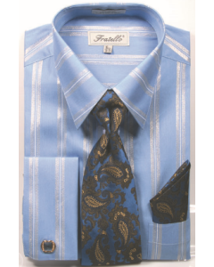 Fratello Men's Outlet French Cuff Dress Shirt Set - Double Stripe
