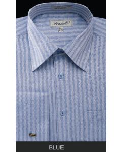 Fratello Men's Outlet French Cuff Dress Shirt - Herringbone Stripe
