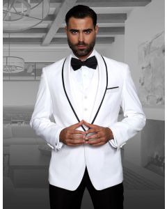 Statement Men's Outlet 3 Piece 100% Wool Tuxedo - Accented Shawl Collar