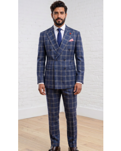 Sapphire Plaid Suit Men's Double Breasted Suits