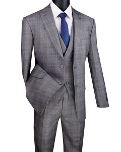 Vinci Men's Outlet 3 Piece Modern Fit Suit - Stylish Vest