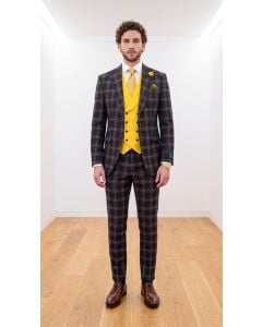 Black/Yellow Suit Bold Double Breasted Vest with Lapel