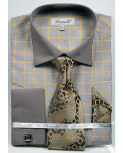 Fratello Men's Outlet French Cuff Dress Shirt Set - Check Pattern